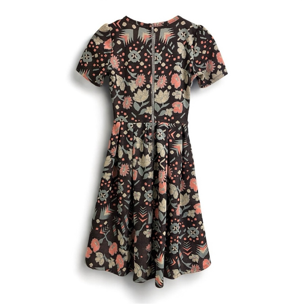 LuLaRoe Amelia Jacquard Arrow Retro Floral Dress with Pockets Size XXS - Picture 3 of 6